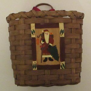 HANDPAINTED WICKER Basket CHRISTMAS Decoration Santa Clause Wicker Wall Decorate